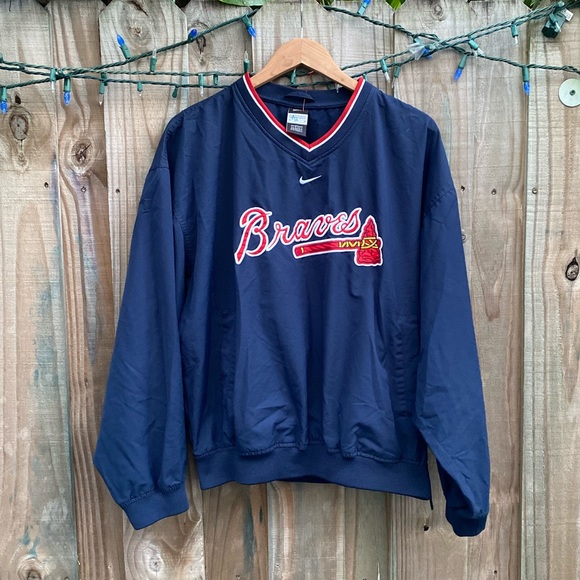 Nike Other - Vintage Nike Center Swoosh Atlanta Braves MLB Windbreaker Pullover Navy Medium